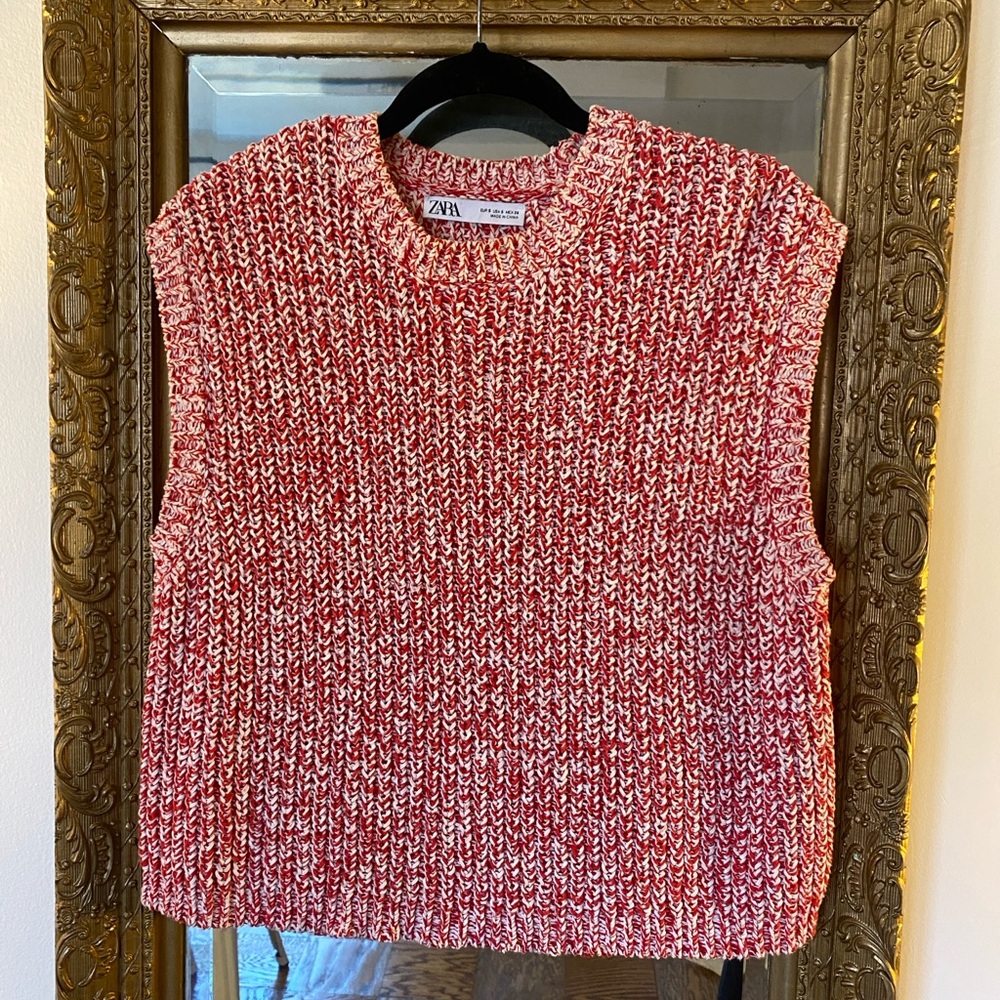 Zara Red and White Knit Sweater Vest